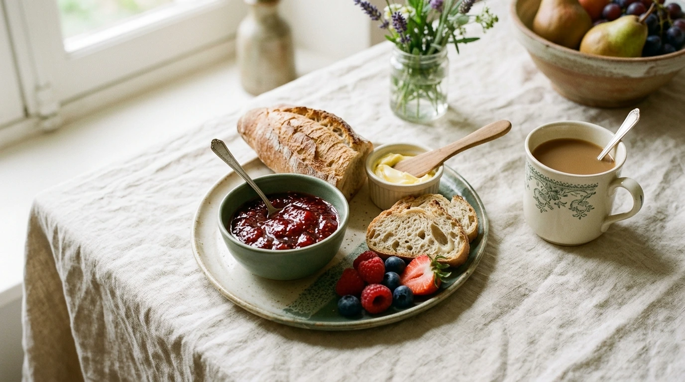 Petit-déjeuner maison servi en chambre d'hôtes