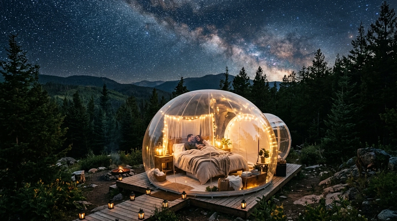 Bulle transparente sous un ciel étoilé