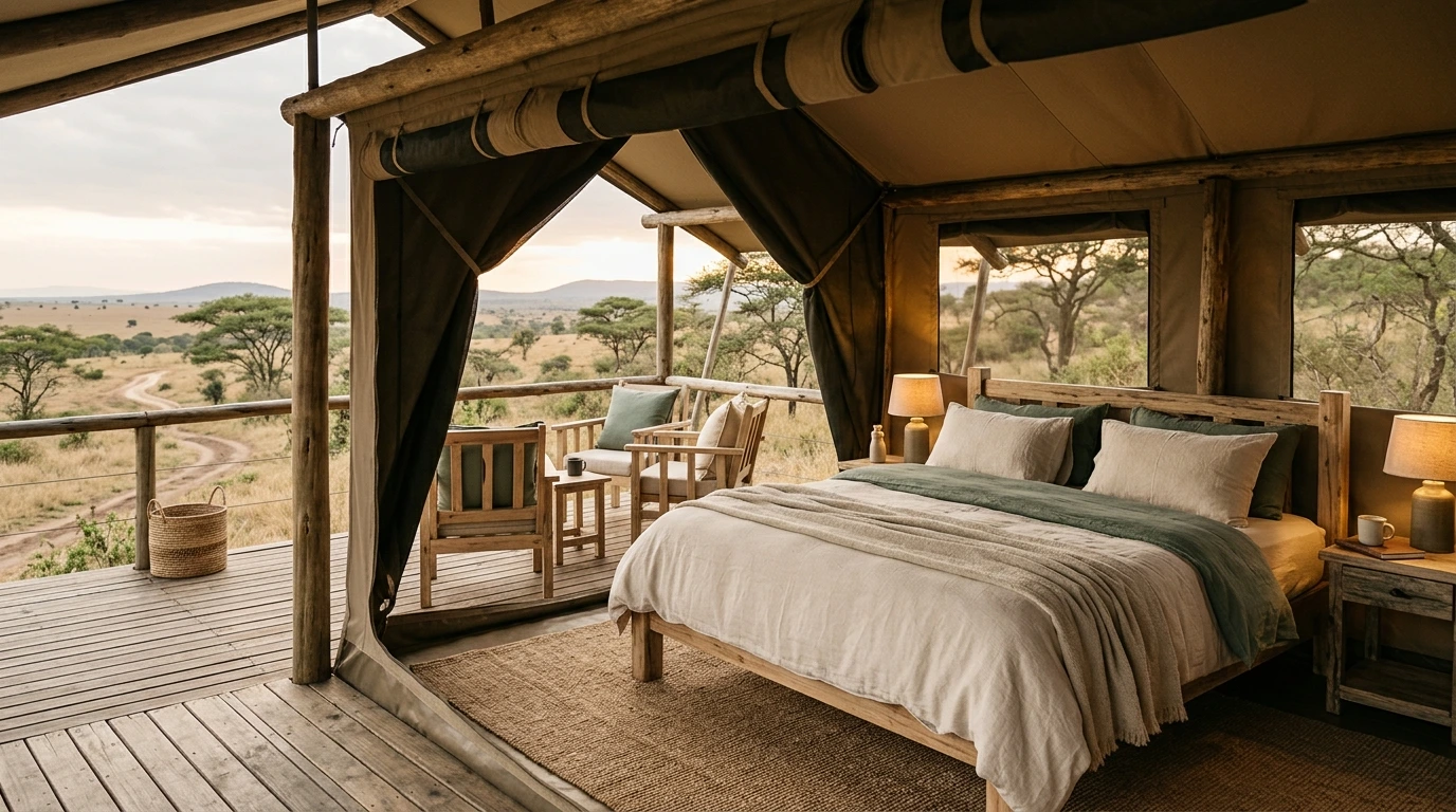 Tente lodge de glamping confortable au vert