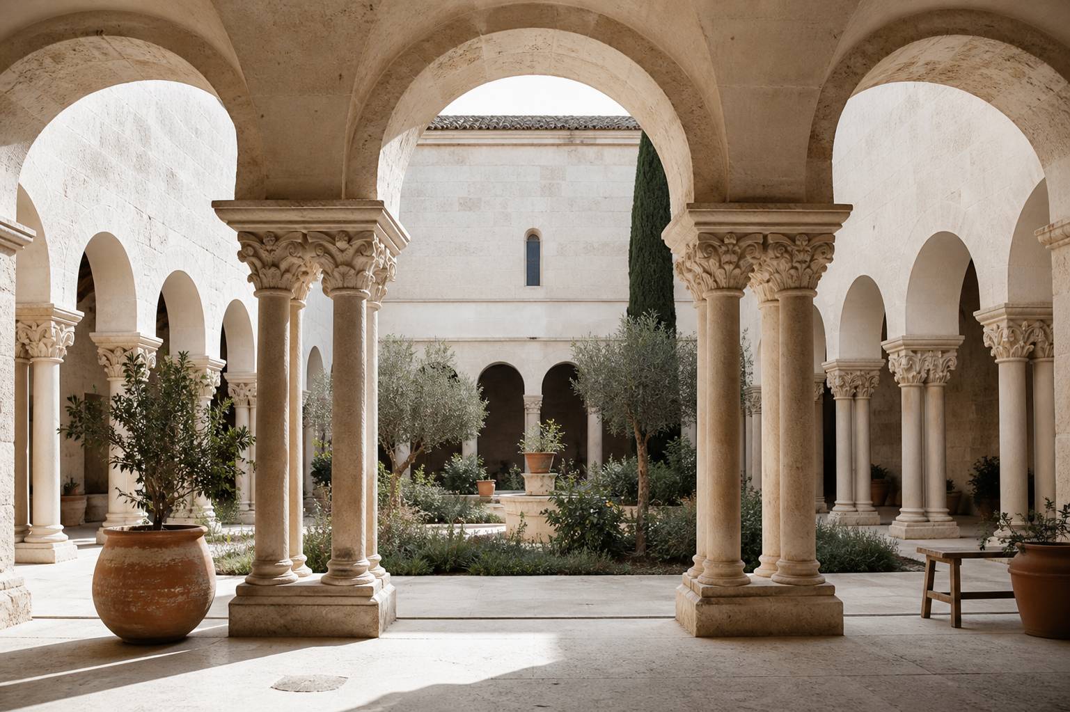 Cloître de Saint-Trophime avec colonnades romanes et jardin intérieur