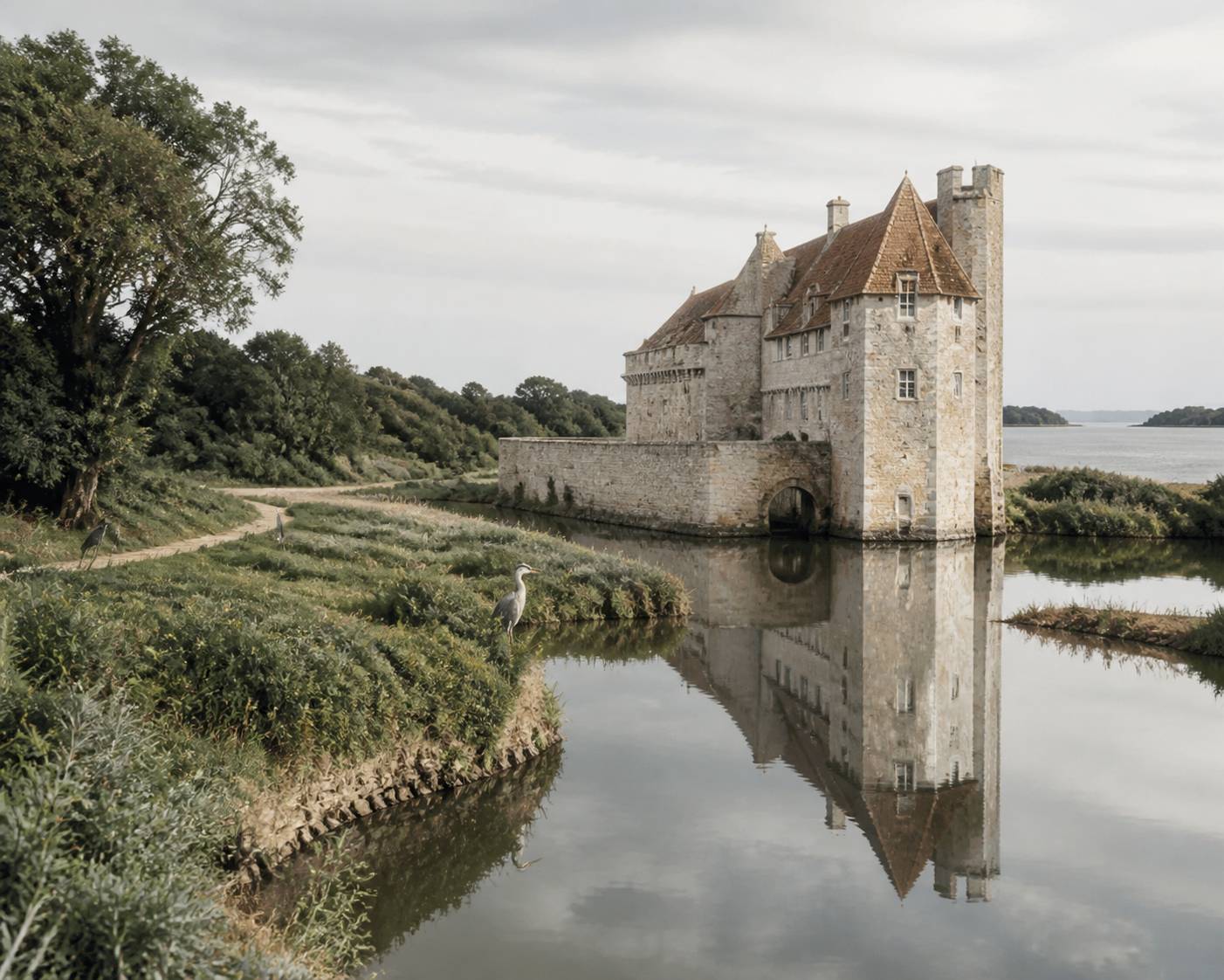 Forteresse médiévale entourée de douves et de marais dans le Morbihan