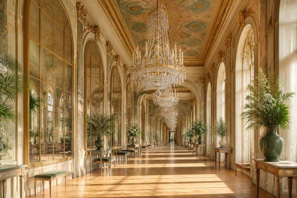 Galerie des Glaces aux miroirs dorés et lustres