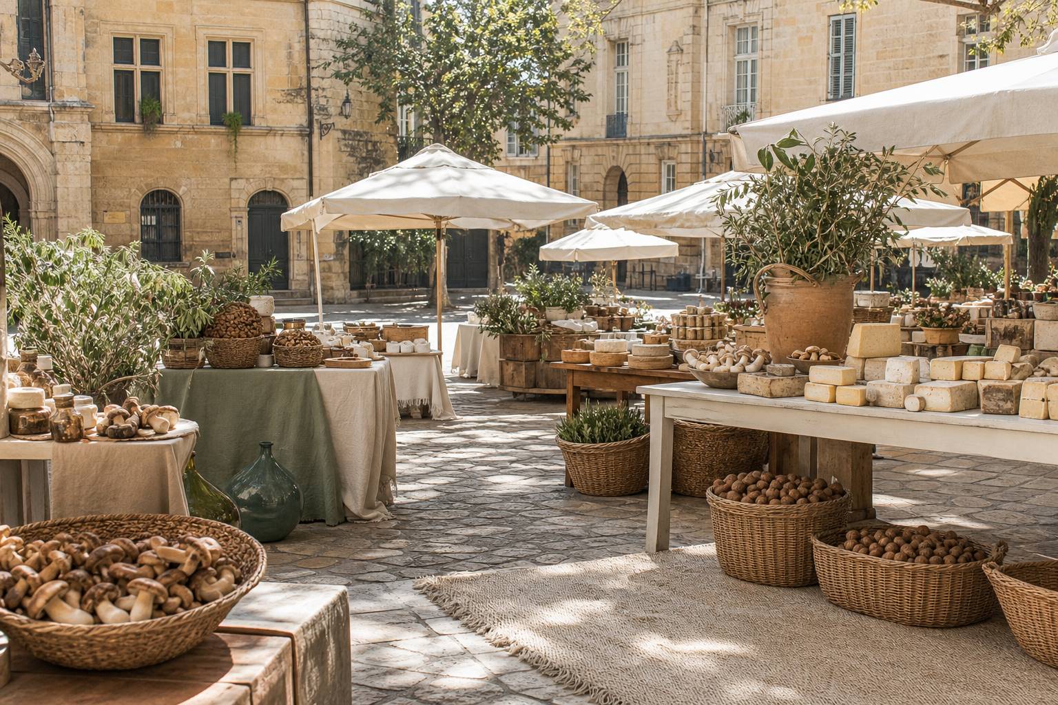 Étals de producteurs sur la place du marché de Sarlat