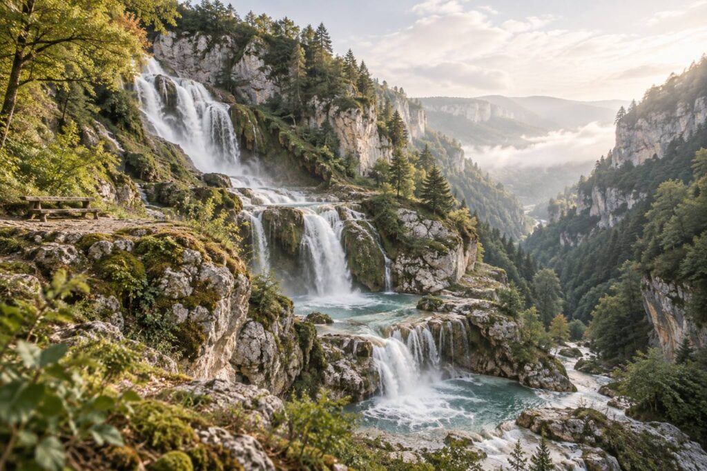 Illustration éditoriale du sujet : À la découverte des cascades les plus spectaculaires du Jura
