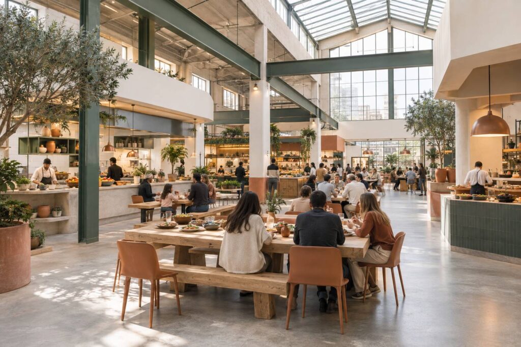 Illustration éditoriale du sujet : Découvrez le classement des 8 meilleurs food courts urbains incontournables