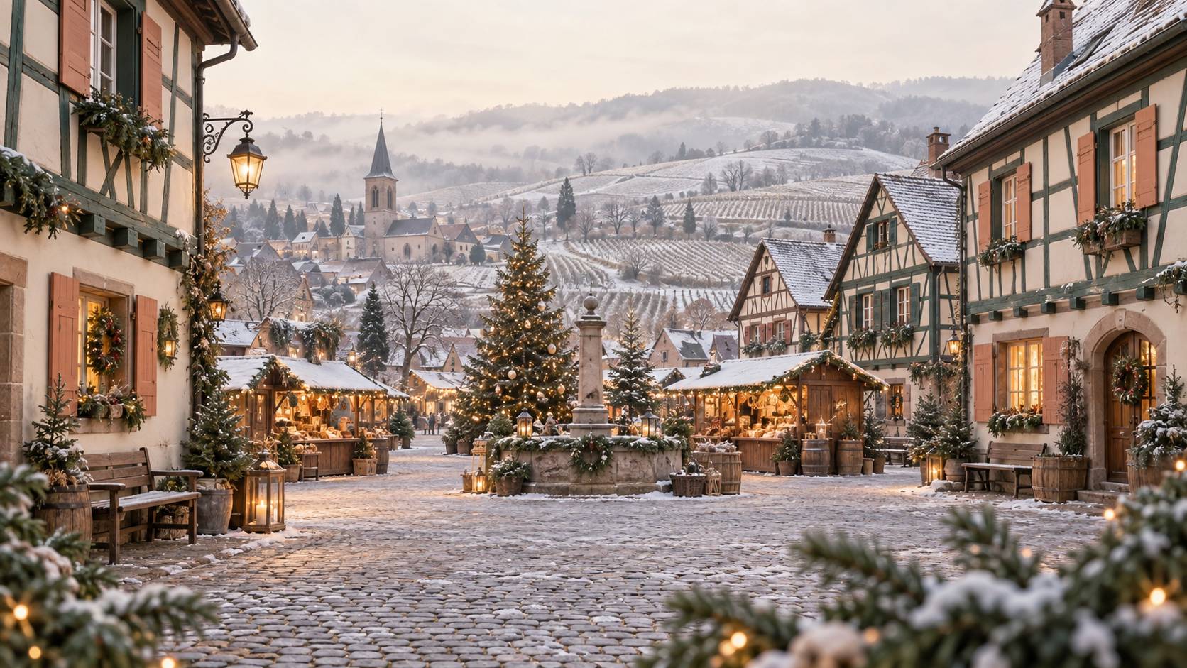 Illustration éditoriale du sujet : Noël en Alsace : Découvrez les 6 villages les plus enchanteurs à visiter pendant les fêtes