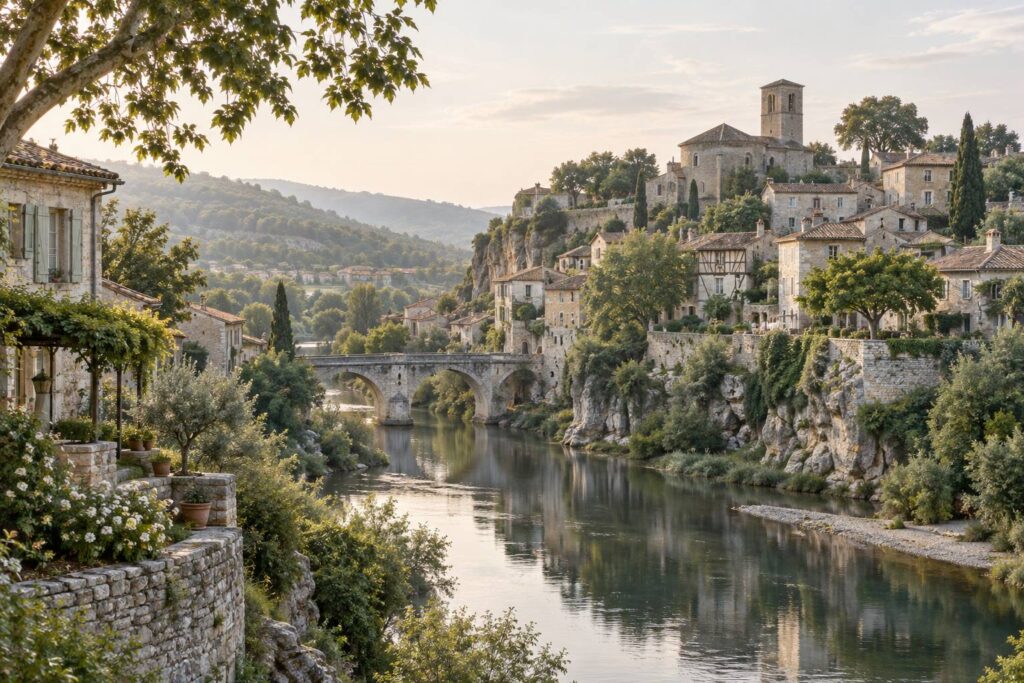 Village médiéval de Pesmes installé au-dessus de la rivière